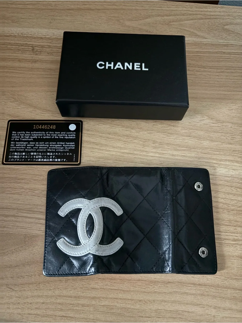 VTG CHANEL CAMBON Black Leather Key Case White CC Pink Interior Box Auth Card